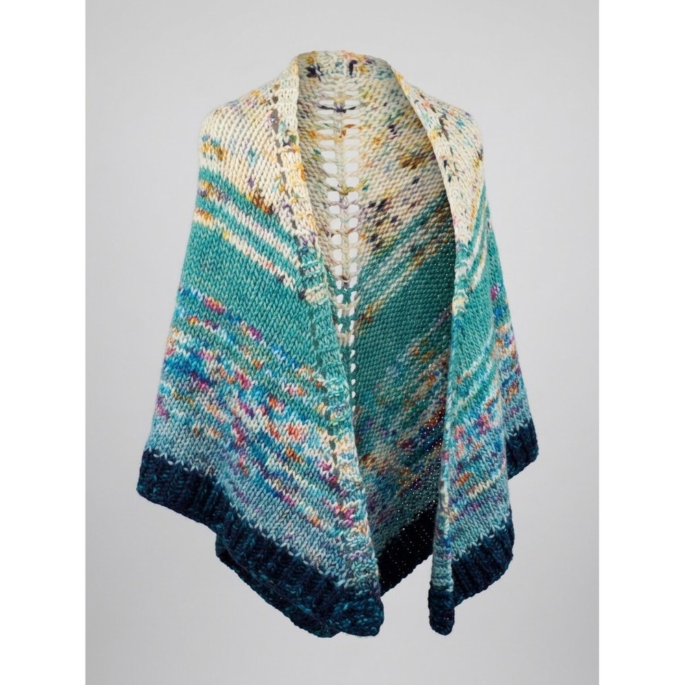 Handmade Cozy Chunky Artsy Knit Triangle Teal Rainbow Speckled Whimsigoth Wrap